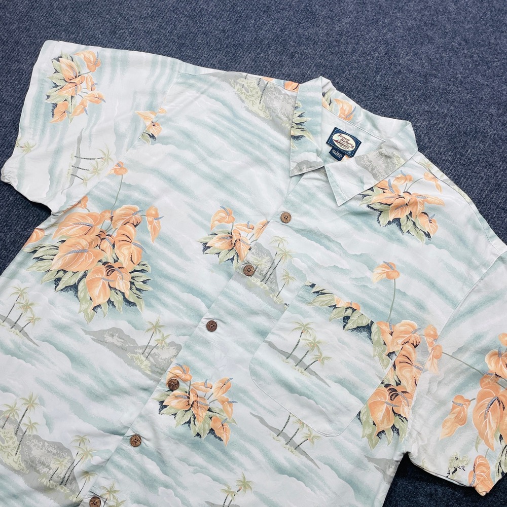 Tommy Bahama Mens Large Silk Blend Tropical Floral Shirt Green‎ Vintage Y2K